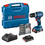 Bosch Professional 18V System Cordless Impact Drill Driver GSB 18V-45 (rotational Speed of 1,900 RPM, 2X 2.0Ah Batteries, accesories, GAL 18V-20, L-Case) - Amazon Exclusive