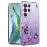 Kainevy pour Coque Samsung S22 Ultra Transparent Paillette Fleur Motif pour Femme Fille Brillante Antichoc Etui Samsung Galaxy S22 Ultra Coque Silicone TPU Ultra Fine Jolie Luxe Case (Violet)