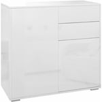 Commode buffet meuble de rangement 2 tiroirs 2 portes avec étagère 79 x 36 x 74 cm blanc laqué