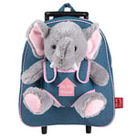 PERLETTI Sac à Roulette Scolaire Maternelle et Peluche Éléphant Doux pour Enfant 3 4 5 Ans - Sac à Dos Animal Amovibles pour Fils et Fillette - Sacoche Garderie Petit Enfant - 29x32x11 cm (Éléphant)