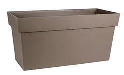 EDA - Muret Toscane 80 cm - Jardinière à roulettes - Volume 74 L - avec Réserve d'eau et Grille Filtrante + Goulotte d'Arrosage - 79 x 35 x 39 cm - Taupe