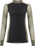 Aclima Aclima Women's WoolNet Hybrid Crew Neck Jet Black/Olive Night/Beige Melange S, Jet Black / Olive Night / Beige Mel