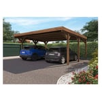 Carport toit plat - Bois traité autoclave - 2 voitures - 30,9m² - VICTOR  