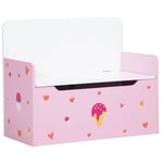 Kids Storage Bench w/ Safety Rod - Pink Wooden Toy Box, 50H x 60L x 30Wcm