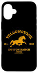 Coque pour iPhone 16 Plus Yellowstone Dutton Ranch Est. 1886 Running Horse Brown Logo