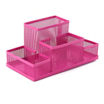 Porte-stylo organisateur de bureau en métal multifonctionnel avec boîte de rangement de papeterie à tiroir coulissant en maille pour bureau à