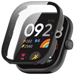 Smartwatch Full-dekning PC-beskyttelsesveske kompatibel med Redmi Watch 4, med herdet glass skjermbeskytter Sort