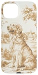 Coque pour iPhone 15 Plus Charmante toile de jouy beige golden retriever