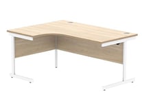 Office Hippo Essentials Left Corner Desks, Home Writing Computer Desk Office Desk For Work Place Or Home, Home Office Radial Desk With Cable Port Management, White Frame, Canadian Oak, 160 x 120cm