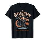 Halloween Witch Cat Broom Spell Magic Moon Retro Vintage T-Shirt