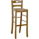 Tabouret de bar haut en bois avec poignée h 80 cm assise en paille noyer clair