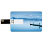 8G USB Flash Drives Credit Card Shape Summer Memory Stick Bank Card Style Wooden Pier Jetty Lake Sky Reflection on Water Serene Tranquil Summer View Print,Light Blue Waterproof Pen Thumb Lovely Jump