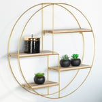 Idmarket - Etagère murale ronde lily 4 niveaux bois et métal doré design industriel