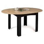 Table à manger extensible ronde dona 4-6 personnes noire plateau façon hêtre 110-150 cm