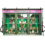 AIBIIN 7x5ft Sweet Honeydukes Shop Photography Backdrops Green Wood Windows Background Portrait Photo Decoration Banner Studio Prop Supplies