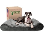 FurHaven Lit orthopédique pour Chiens de très Grande Taille avec Housse Amovible Lavable, pour Chiens jusqu'à 81,6 kg – Matelas en Peluche Minky et Velours de Luxe – Gris, géant/XXXL