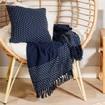 125cm x 150cm Stitch Edge Tasselled Blue Blanket Throw Japanese Style Scandi