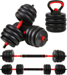 40kg Justerbar Hantel & Kettlebell Set för Hemmagym - Svart med Röd Accent