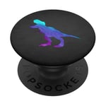 Dinosaure bleu sarcelle, violet, amoureux de la faune sur un noir PopSockets PopGrip Adhésif