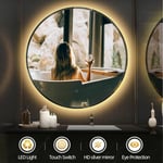 Sifree - Miroir lumineux pour salle de bain à led avec éclairage tactile anti-buée blanc chaud round 70704.5cm