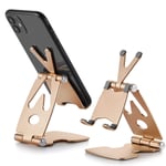 rosgel Cell Phone Stand, Fully Foldable [Update Version] Adjustable Desktop Phone Holder Cradle Dock Compatible with Phone 11 Pro Xs Xs Max Xr X 8, iPad mini, Nintendo Switch - Gold
