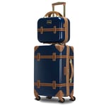 World Traveler Gatsby Vintage Style 2-Piece Hardside Carry-on Retro Train Case Spinner Luggage Set, Navy, 2-Piece Set (Tote/20-Inch), Gatsby Vintage Style 2-Piece Hardside Carry-on Retro Train Case