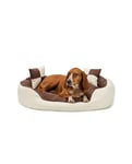 lionto Lit pour Chien 4-en-1 avec Coussin réversible, 85x70 cm, Coussin pour Animaux de Compagnie de Toutes Tailles résistant aux griffures avec entrée Basse, Marron/Beige