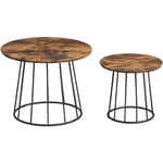 Vasagle - Table Basse Ronde, Lot de 2 Tables d'Appoint, Moderne, Petites Tables, Cadre en Acier, pour Salon, Chambre, Marron Rustique