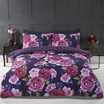 Rapport Home Rapport Floral Aubergine Purple Duvet Quilt Cover Bedding set with reversible geometric print (Double), Polyester