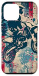 Coque pour iPhone 12 mini Bleu Bohème Ethnique Motocross Drapeau Américain Dirt Bike Rider