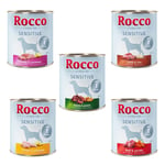 Blandat provpack: Rocco Sensitive 6 x 800 g - Sensitive mix: kyckling & potatis, lamm & ris, vilt & pasta, kalkon & potatis, nötkött & morot