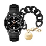 ICE-WATCH - Ice Forever Black - Montre Noire pour Femme avec Bracelet en Silicone - 000123 (Small)+ Chain Bracelet - Black - Bracelet Mailles XL de Couleur Noire (020354)