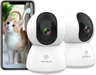 Camera Surveillance Wifi Interieur 1080P,2,4Ghz/5Ghz Wifi,355°/90°,2 Voies Audio Vision Nocturne Ir Detection De Mouvement Compatible Avec Alexa/Google Home(2Pcs)