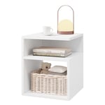 EUGAD Table de Chevet avec 2 Compartiments Ouverts, Table de Nuit Design Simple, Table Basse 35x35x41,5 cm, Chevet de Lit, Meuble de Rangement Chambre en Bois, Blanc, 0002CTG