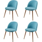 HHG - 4x chaise de salle à manger 103, fauteuil, style rétro années 50, en velours, bleu turquoise