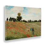 Giallobus - Cadre - Claude Monet - Champ de Coquelicots 2 - Toile à Cadre Standard - 70x50 - Prêt à accrocher - Peintures Modernes pour la Maison