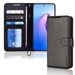 TECHGEAR Leather Wallet Case for Oppo Reno 8 Pro 5G, Flip Protective Case Cover with Wallet Card Holder, Stand & Wrist Strap - Black PU Leather with Magnetic Closure for Oppo Reno8 Pro 5G