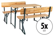 5x Salon de Jardin Bois Ensemble Table et Banc Exterieur Balcon Patio 119cm Set