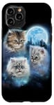 Coque pour iPhone 11 Pro Trois chats mignons engloutis dans les nuages de galaxie sous la lune glacée