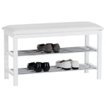 Idimex - Meuble à chaussures sana banc avec assise et 2 étagères rangement pour 8 paires en bois massif de coloris blanc - Blanc