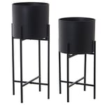 DRW Lot de 4 Pots Ronds avec Pied 2 Tailles en métal Noir 25 x 60 cm et 25 x 50 cm