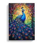 Peacock Hard Edge Painting Art Canvas Print for Living Room Bedroom Home Office Décor, Wall Art Picture Ready to Hang, 30x20 Inch (76x50 cm)