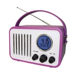 Radio-réveil Vintage portative mauve - Neuf