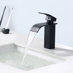 Auralum - Mitigeur Robinet de Lavabo Robinet Cascade Mitigeur Evier Monocommand pour Lavabo Mitigeur Vasque à Poser Lave-main Normal en Noir