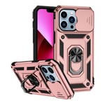 Armoured Case For iPhone 14Pro/15Pro - Ring Holder Stand Camera Shutter Pink