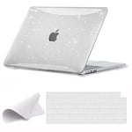 EooCoo Coque Compatible avec MacBook Air M2 M3 13,6 Pouces 2024 2022 A2681 A3113 Touch ID, Cristallin Housse Rigide en Plastique, Protection Clavier, Chiffons de Polissage - Transparent Scintillant