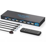 4K@144Hz Kvm Switch Hdmi 4 Pc 1 Monitor 8K@60Hz Commutateur Kvm Usb 3.0 Pour 4 Ordinateurs Avec 1 Moniteur Et 4 Ports Usb 3.0,Souris,Imprimante Avec 4 Câbles Usb 3.0 Et Mini Contrôleur