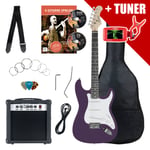 Pack Guitare Electrique Strat Single Coil Set Amplificateur Sac Accordeur Violet