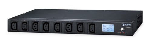 PLANET IP-based 8-port Switched strømdistribusjonsenhet (PDU) 8 AC-utganger 1U Sort