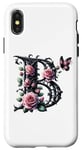 Coque pour iPhone X/XS Letter B Initial Floral Monogram Rose Pink Flower Butterfly